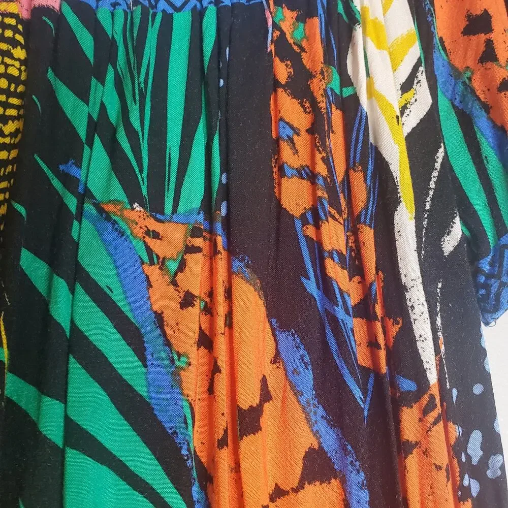 Flying Tomato Colorful Tropical Off Shoulder Maxi Dress High Low Flowy Small - Picture 4 of 11